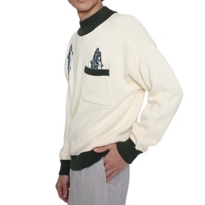 Men's <b>Knit</b> Sweater 100% Cotton 12GG Chunky Pocket Embroidery O Neck Oversize Anti Shrink Breathable Front Customizable OEM - Product Image 3