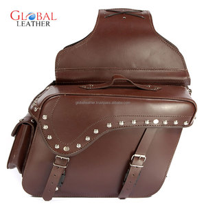 Bolsa de sillín de moto de cuero genuino marrón hecha a mano Estilo Vintage - Product Image 1
