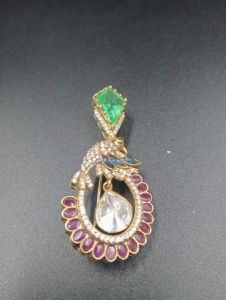 Peacock Brooch With Emerald Top Ruby And Diamond Accents <b>Gold</b> Plated Women's Party Jewelry Statement Piece - Product Image 6