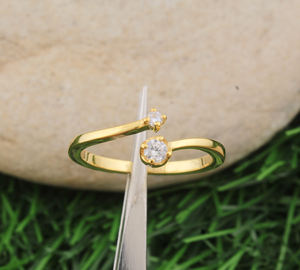 925 Solid Silver <b>Vintage</b> <b>Gold</b> Plated Bezel Setting C Z Gemstone <b>Ring</b> Nature Inspired Adjustable Open Band Boho Style Wedding - Product Image 1