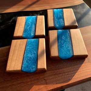 Best Selling Modern Wooden Resin <b>Coasters</b> Rectangle Non Slip Eco Friendly <b>Heat</b> Resistant Durable Reusable Table Mats Pads - Product Image 2