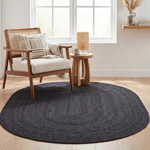 Designer Navy Blue Oval Braided Jute Rug for Coastal Homes - Product Image 2