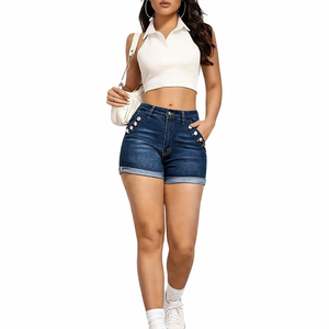 Shorts de Mezclilla para Mujer con Logotipo Personalizado, Cintura Alta, Lavado Claro, Bajo Deshilachado, Estilo Casual Urbano - Product Image 1