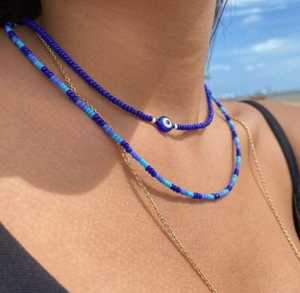Collier ras du cou en perles turquoise et perles de rocaille, pendentif perle, pour femme, été, plage, fait main, petites perles, chaîne de collier minimaliste - Product Image 5