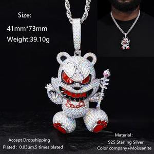 Colgante de Oso de Dibujos Animados con Piedras de Moissanita, Colgante de Oso Malvado con Moissanita Totalmente Pavimentada, Joyería de Collar Hip Hop para Hombres - Product Image 2