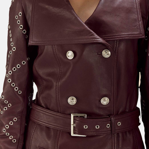 Women's Real Leather <b>Thick</b> Casual Trench <b>Coat</b> Breathable Long Length Stand Collar Windproof Elegant <b>Winter</b> Outerwear Solid Color - Product Image 4