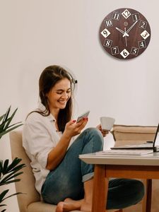 Round Wooden Hanging Wall <b>Clock</b> Handmade Modern Quartz <b>Battery</b> Powered Analog Timepiece Natural Wood Silent Home Office Decor - Product Image 5