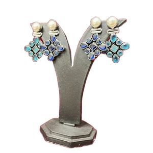 Pendientes de Perlas con Baño de Plata Antigua y Latón, con Incrustaciones de Ónix y Bisel, Diseño Bohemio en Forma de Corazones, Regalo de Boda para Mujer - Product Image 1