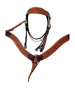 Ensemble de têtière et de peitorale western en cuir marron sculpté à la main avec clous en acier inoxydable, équipement équestre haut de gamme LLT - Cob-Full - Product Image 1