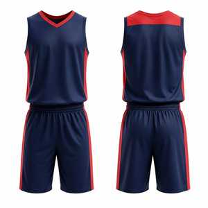 Tenue de basketball personnalisée bleu marine et rouge – Ensemble maillot et short professionnel respirant pour équipe – Kit de match personnalisé - Product Image 1