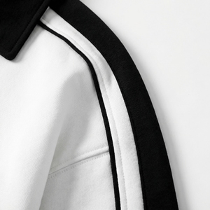<b>White</b> Black Stripe <b>Polo</b> Collar Sweatshirt | Oversized Rugby Style Pullover | Contrast Stripe Sweatshirt| Custom OEM Manufacturer - Product Image 5
