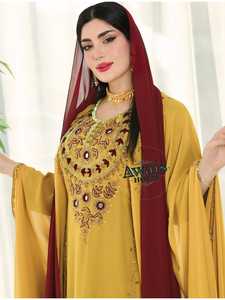 Awais House Women's Plus Size Embroidered Abaya High Neck Long Sleeve Floor Length Modest Wedding Dress Solid Color India - Product Image 5