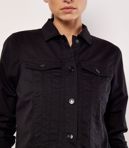 Women's Black <b>Denim</b> Cotton Utility <b>Jacket</b> With Turn-down Collar Full Sleeve Solid Color Button Closure Autumn Wear - Product Image 2
