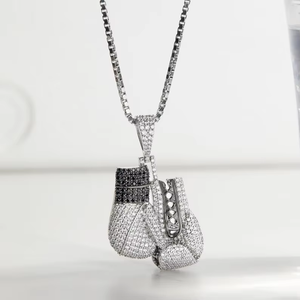 Iced Out Boxing Gloves Pendant For Men With Black And White Stones In Luxury Hip Hop Jewellery Style - Product Image 2