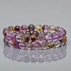 Natural Super Seven 8mm Smooth Round AA Grade Gemstone Beads <b>Stretch</b> <b>Bracelet</b> Healing Jewelry Wholesale - Product Image 2