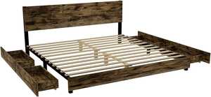 Base de Cama King-Size de Pino con Diseño Tradicional y Duradero de Madera Maciza TNT, Cabecero con Almacenamiento de Cuatro Compartimentos, Fácil Montaje, Sin Ruido - Product Image 5