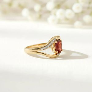 Oval Red <b>Garnet</b> Engagement <b>Ring</b> CZ Accent Split Band Natural Gemstone <b>Ring</b> 925 Sterling <b>Silver</b> 18K Gold Filled Promise Jewelry - Product Image 4