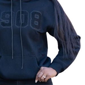 Sudadera con Capucha All Black 1908 Unisex, Bordado Chenille con Letras Griegas, Sudadera Premium, Ropa Casual Cómoda para la Calle - Product Image 5