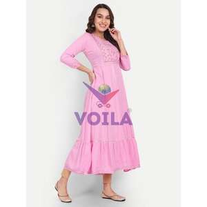 AARTI FASHION Salwar Suit tissé décontracté à silhouette ample, col bijou, respirant, taille élastique, simple, pour usage quotidien, longueur au sol - Product Image 4