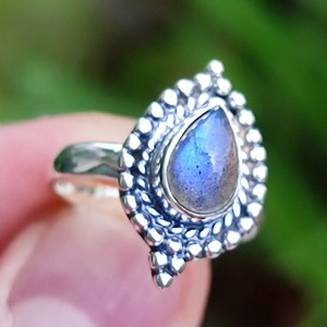 <b>Labradorite</b> <b>Ring</b> 925 Sterling Silver Handmade Boho Statement Promise Jewelry for Women Natural Pear Shape Gemstone Jewelry - Product Image 1