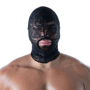 หน้ากากหนังสีดำแบบเปิดปาก ดีไซน์เซ็กซี่สำหรับผู้ชาย  วัสดุกันน้ำ เป็นมิตรกับสิ่งแวดล้อม  ตกแต่งด้วยลูกไม้  เหมาะสำหรับใส่ไปคลับ - Product Image 2