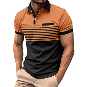 Polo à manches courtes pour homme, design color block, rayures, tissu tricoté décontracté, vert et noir, style poche - Product Image 3