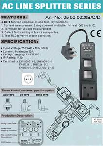 Divisor de línea de CA con prueba de enchufe y prueba RCD para enchufes AUS/EU/UK - Product Image 3