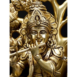 Statue debout de Radha Krishna en laiton, sculpture élégante sous l'arbre, 13 pouces - Product Image 1