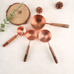 Eco Friendly Pure Copper Measuring Cups with Wooden Handles Kitchen Baking <b>Tools</b> Wholesale Bulk Manufacturer - Product Image 2