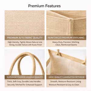 Bolsa de Compras de Yute Natural Ecológica Premium, Interior Laminado, Reutilizable, Biodegradable, Impresa con Serigrafía, para Compras, Playa - Product Image 4