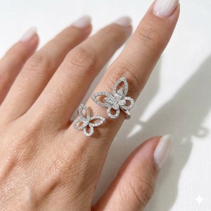 Customize 14K Solid Gold Butterfly Wrap <b>Ring</b> Lab Grown Diamond Pave Set Twin Butterfly Bypass <b>Ring</b> <b>Adjustable</b> Statement Jewelry - Product Image 1