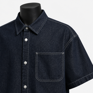 Camisa de Manga Corta de Mezclilla Índigo Oscuro Premium Personalizada para Hombre, Fabricante de Ropa de Marca Privada OEM ODM - Product Image 6