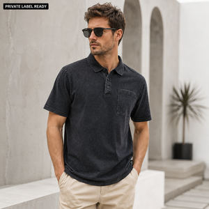 Camiseta Polo con Lavado Ácido Personalizada, OEM, ODM, Marca Privada, Camiseta Polo Vintage de Algodón con Bolsillo, Fabricante Mayorista - Product Image 3