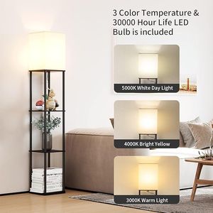 Lampada da Terra Moderna Quadrata con Lampadina a 3 Temperature di Colore, Espositore d'Angolo per Libri, Decorazione per Soggiorno - Product Image 5