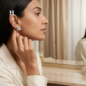 IGI Certified Lab Grown Diamond Toi et Moi <b>Stud</b> Earrings 14K 18K Yellow Gold Pear and <b>Emerald</b> Cut Diamond Duo Earrings - Product Image 4