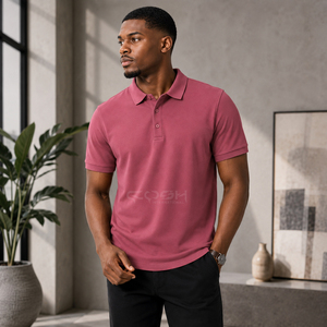 Polo pour homme avec logo personnalisé, rose poudré, coton et polyester, manches courtes, uni, OEM ODM, décontracté, pour le golf - Product Image 4