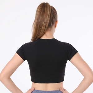 Short Sleeve Women Yoga Crop <b>Top</b> Round Neck Workout <b>Top</b> Women's Gym Fitness Quick Dry Cropped Tank <b>Top</b> Training <b>Top</b> Short Sleeve - Product Image 2