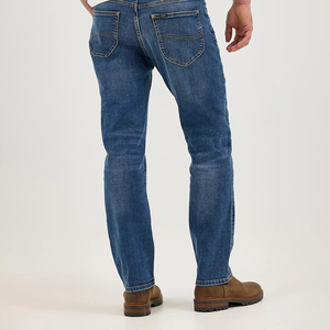 Jeans casuales para hombre, lavado claro, con parche de cuero personalizado, corte recto, ajuste holgado, pantalones de mezclilla de pierna ancha, tallas y logotipo personalizados - Product Image 4