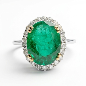 Oval Lab Grown <b>Diamond</b> <b>Ring</b> in 18K Yellow & White Gold | 3.45 CT Women's Fine Jewelry - Product Image 1
