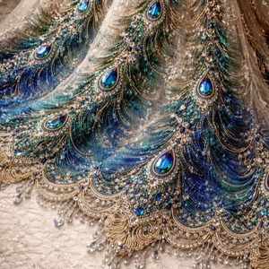 Tela de Encaje con Cuentas Hechas a Mano de Primera Calidad para Vestidos de Novia o Velos de Novia Disponible a Precio de Exportación - Product Image 1