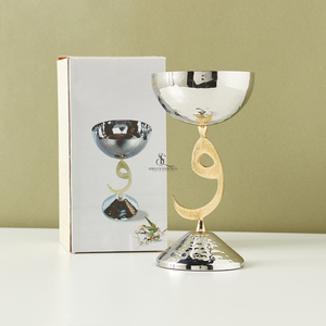 Juego de tazones de metal para postres y helados con caligrafía árabe de lujo, dorado y plateado, pulido a mano, vajilla para bodas, catering y hoteles. - Product Image 6