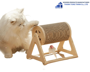 เสาข่วนแมวไม้ทรงกลมหุ้มเชือกธรรมชาติสำหรับแมวในบ้าน - Product Image 3