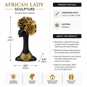 Escultura Artesanal de Poliresina de Dama Africana Alta con Tocado Floral, Figura Moderna para Decoración de Mesa del Hogar, Ideal para Regalo de Inauguración - Product Image 5