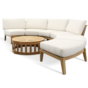 Canapé de jardin en teck minimaliste en forme de C avec coussin épais, unité de sièges pour l'arrière-cour - Product Image 2