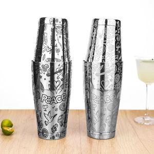 Custom Logo <b>Engraved</b> Peace Theme 850/550ml 304 Stainless Steel Beverage Martini Cocktail Mixing Shaking <b>Tool</b> Boston Shaker Tins - Product Image 3