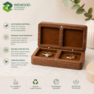 Luxury Custom Walnut Wood Double <b>Ring</b> <b>Box</b> with Soft Velvet Interior for Wedding, Engagement and Jewelry Packaging - Product Image 1