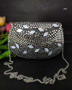Vintage <b>Silver</b> Heart-Shaped Studs Saddle Bag Women Flap Crossbody Handbag with Chain Strap PU Large Capacity Evening Wedding - Product Image 1