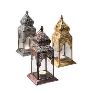 Lanterne marocaine vintage en métal doré et verre, porte-bougie chauffe-plat en laiton antique, lampe suspendue hexagonale décorative - Product Image 6