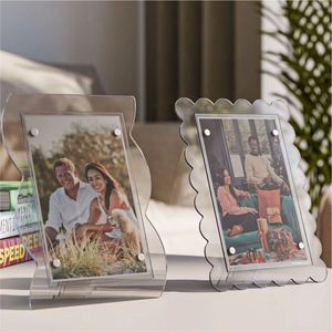 Wholesale Modern Wavy Scalloped Clear Acrylic Magnetic Photo <b>Frame</b> Desktop Tabletop <b>Floating</b> Picture rame Home Decor Photo <b>Frame</b> - Product Image 1
