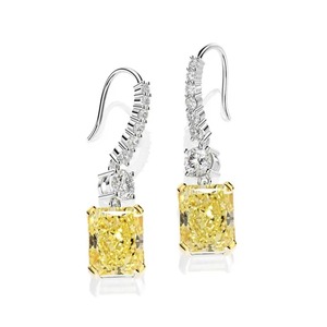 Pendientes colgantes de plata de ley 925 con moissanita y zafiro amarillo, corte radiante de lujo, imitación de diamante, para mujer, de la India. - Product Image 2